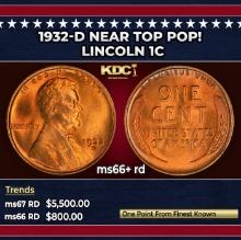 1932-d Lincoln Cent Near Top Pop! 1c ms66+ rd SEGS