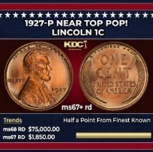 1927-p Lincoln Cent Near Top Pop! 1c ms67+ rd SEGS