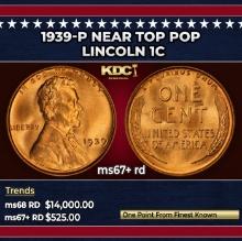 1939-p Lincoln Cent Near Top Pop 1c ms67+ rd SEGS