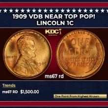 1909 VDB Lincoln Cent Near Top Pop! 1c ms67 rd SEGS