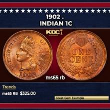 1902 Indian Cent . 1c Grades ms65 rb