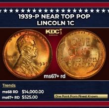 1939-p Lincoln Cent Near Top Pop 1c ms67+ rd SEGS