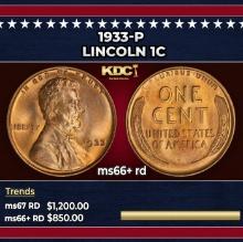 1933-p Lincoln Cent 1c ms66+ rd SEGS