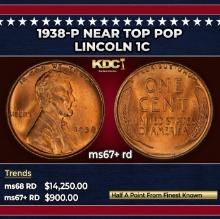 1938-p Lincoln Cent Near Top Pop 1c ms67+ rd SEGS