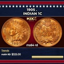 1905 Indian Cent . 1c Grades ms64 rd