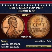 1920-s Lincoln Cent Near Top Pop! 1c ms64+ rd SEGS