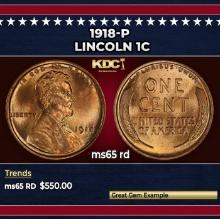 1918-p Lincoln Cent 1c Grades ms65 rd