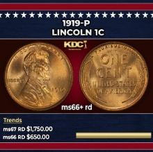 1919-p Lincoln Cent 1c ms66+ rd SEGS