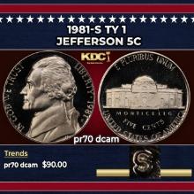 1981-s Ty 1 Proof Jefferson Nickel 5c pr70 dcam SEGS