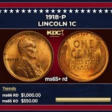 1918-p Lincoln Cent 1c Grades ms65+ rd
