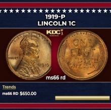 1919-p Lincoln Cent 1c Grades ms66 rd