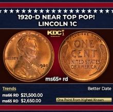 1920-d Lincoln Cent Near Top Pop! 1c ms65+ rd SEGS