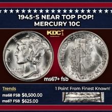 1945-s Mercury Dime Near Top Pop! 10c ms67+ fsb SEGS