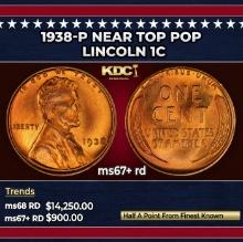 1938-p Lincoln Cent Near Top Pop 1c ms67+ rd SEGS
