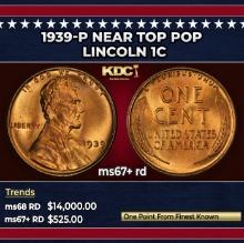 1939-p Lincoln Cent Near Top Pop 1c ms67+ rd SEGS