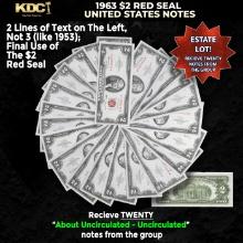 20x 1963 $2 Red Seal United States Note Grades AU/CU