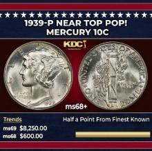 1939-p Mercury Dime Near Top Pop! 10c ms68+ SEGS