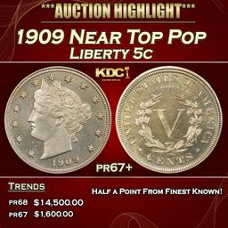 1909 Proof Liberty Nickel Near Top Pop 5c pr67+ SEGS