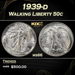 1939-d Walking Liberty Half Dollar 50c Grades ms66