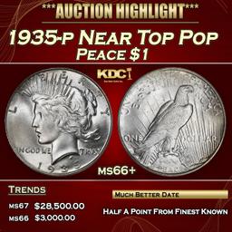 1935-p Peace Dollar Near Top Pop $1 ms66+ SEGS