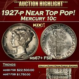 1927-p Mercury Dime Near Top Pop! 10c ms67+ FSB SEGS
