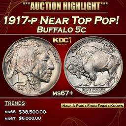 1917-p Buffalo Nickel Near Top Pop! 5c ms67+ SEGS