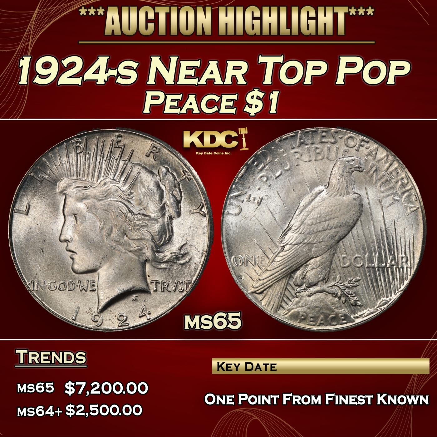 1924-s Peace Dollar Near Top Pop $1 ms65 SEGS
