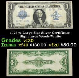 1923 $1 large size Silver Certificate Grades vf++ Signatures Woods/White