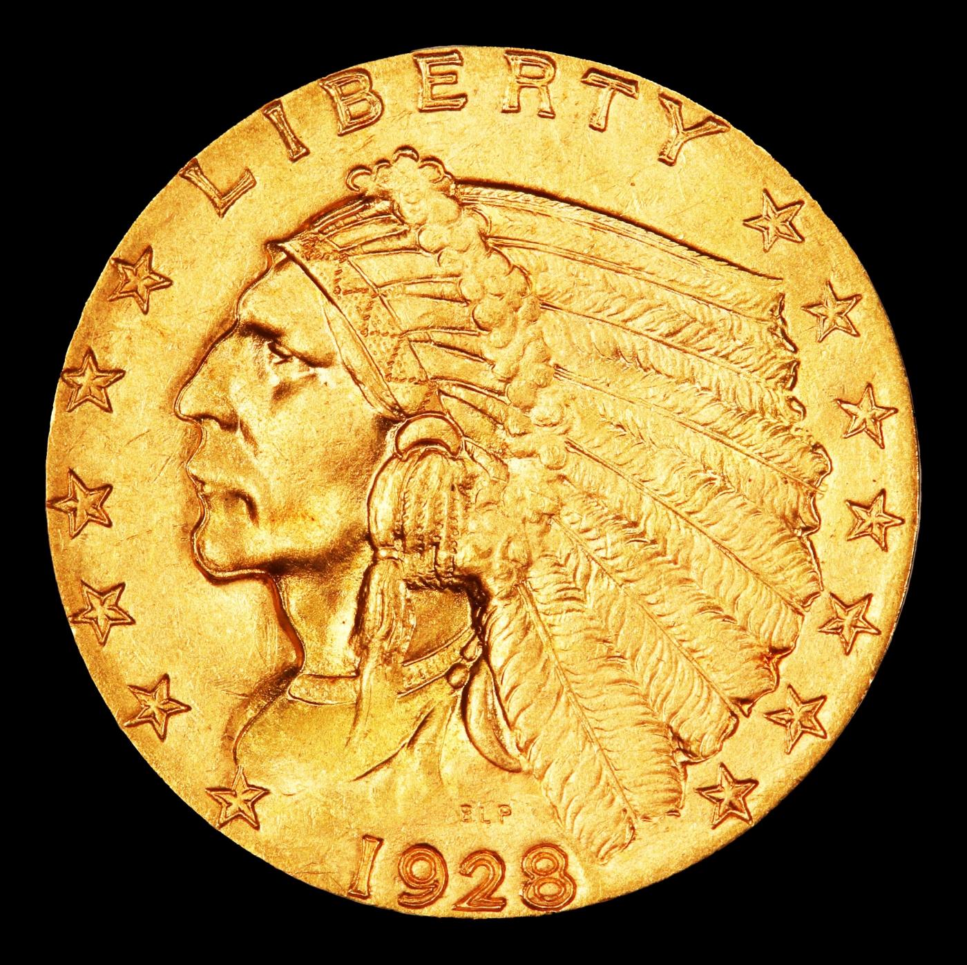 1928-p Gold Indian Quarter Eagle Near Top Pop! $2 1/2 ms66 USCG