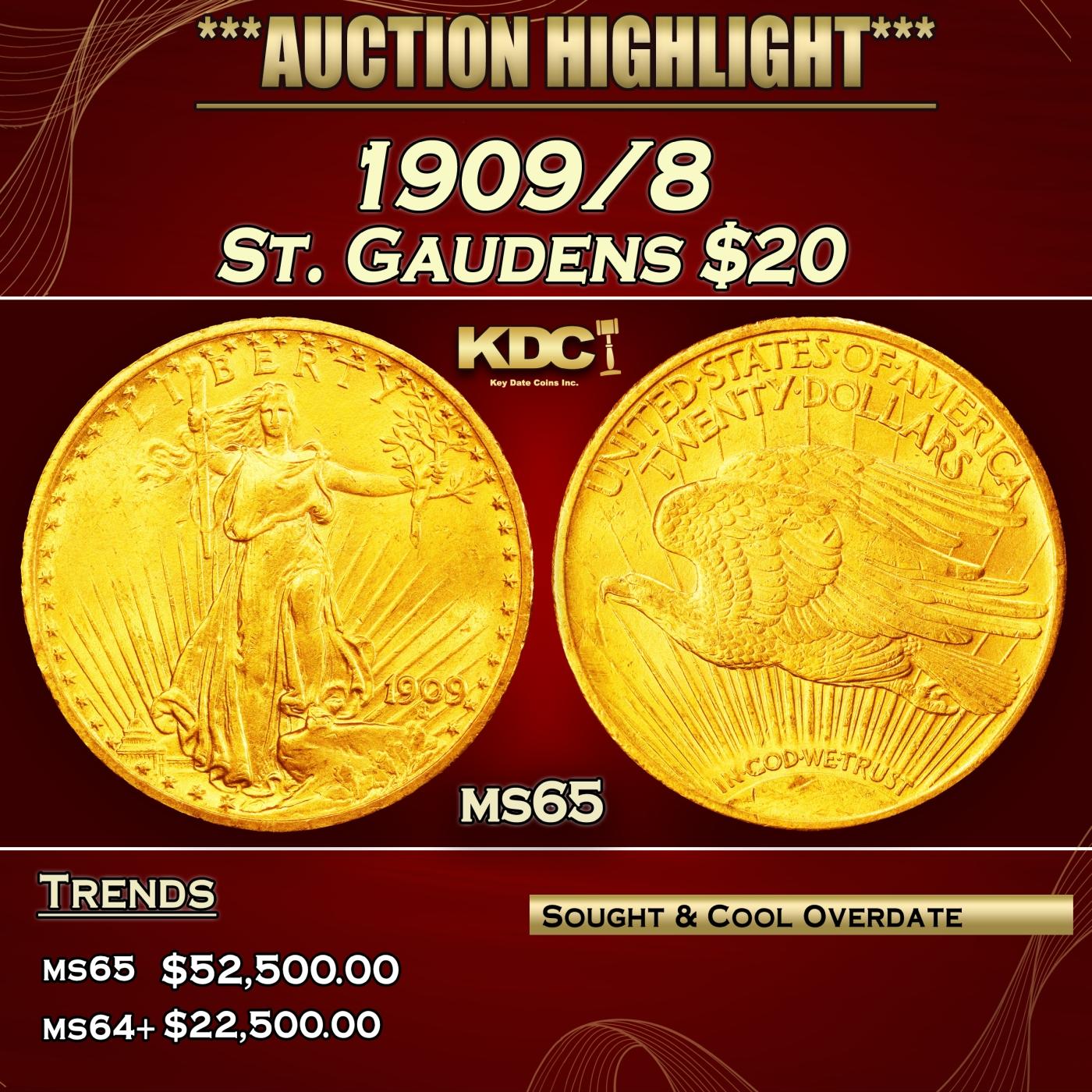 1909/8 Gold St. Gaudens Double Eagle $20 ms65 SEGS