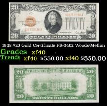 1928 $20 Gold Certificate FR-2402 Woods/Mellon Grades xf