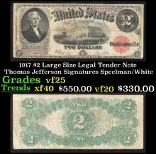 1917 $2 Large Size Legal Tender Note Thomas Jefferson Grades vf+ Signatures Speelman/White