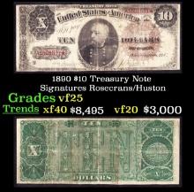 1890 $10 Treasury Note Grades vf+ Signatures Rosecrans/Huston