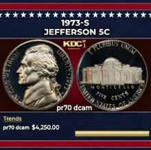 1973-s Proof Jefferson Nickel 5c pr70 dcam SEGS