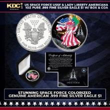 US Space Force USSF & Lady Liberty Americana 1oz Pure .999 Fine Silver Eagle $1 w/ Box & COA Other T