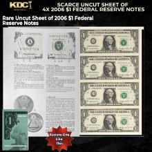 Scarce Uncut Sheet of 4x $1 Federal Reserve Notes In BeP Folder