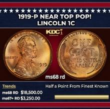 1919-p Lincoln Cent Near Top Pop! 1c ms68 rd SEGS