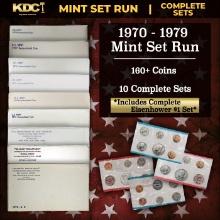 1970-1979 Mint Set Run 168 Coins 10 Complete Sets Complete Ike $1 Set