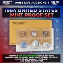 1964 United States Mint Silver Proof Set In Original Goventment Packaging, 5 Coins - Manilla Envelop