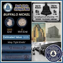 Buffalo Nickel Shotgun Roll in Old Bank Style 'Bell Telephone' Wrapper 1925 & D Mint Ends