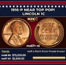 1916-p Lincoln Cent Near Top Pop! 1c ms67+ rd SEGS