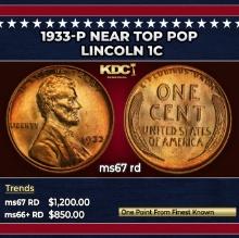 1933-p Lincoln Cent Near Top Pop 1c ms67 rd SEGS