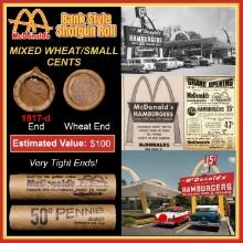 Lincoln Wheat Cent 1c Mixed Roll Orig Brandt McDonalds Wrapper, 1917-d end, Wheat other end