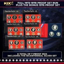 1973-1978 Proof Set Run Plus Bonus Silver Bicentennial 3pc Set 39 Coins 7 Complete Sets Complete Pro
