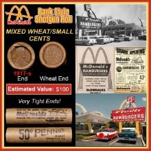 Lincoln Wheat Cent 1c Mixed Roll Orig Brandt McDonalds Wrapper, 1917-s end, Wheat other end