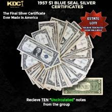10x 1957 $1 Blue Seal Silver Certificates Grades CU