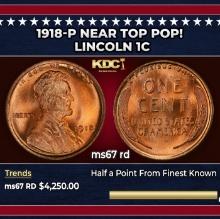 1918-p Lincoln Cent Near Top Pop! 1c ms67 rd SEGS