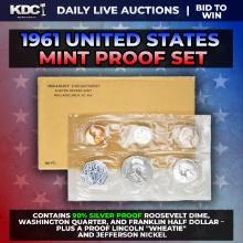 1961 United States Mint Silver Proof Set In Original Goventment Packaging, 5 Coins - Manilla Envelop