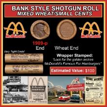 Lincoln Wheat Cent 1c Mixed Roll Orig Brandt McDonalds Wrapper, 1909-p end, Wheat other end