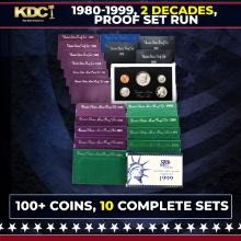 1980-1999 2 Decades Proof Set Run - 107 Coins, 10 Complete Sets